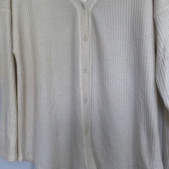 Soft Surroundings Ivory Cream Waffle Knit Long Sleeve Button Shirt Cardigan PL N - Picture 7 of 11